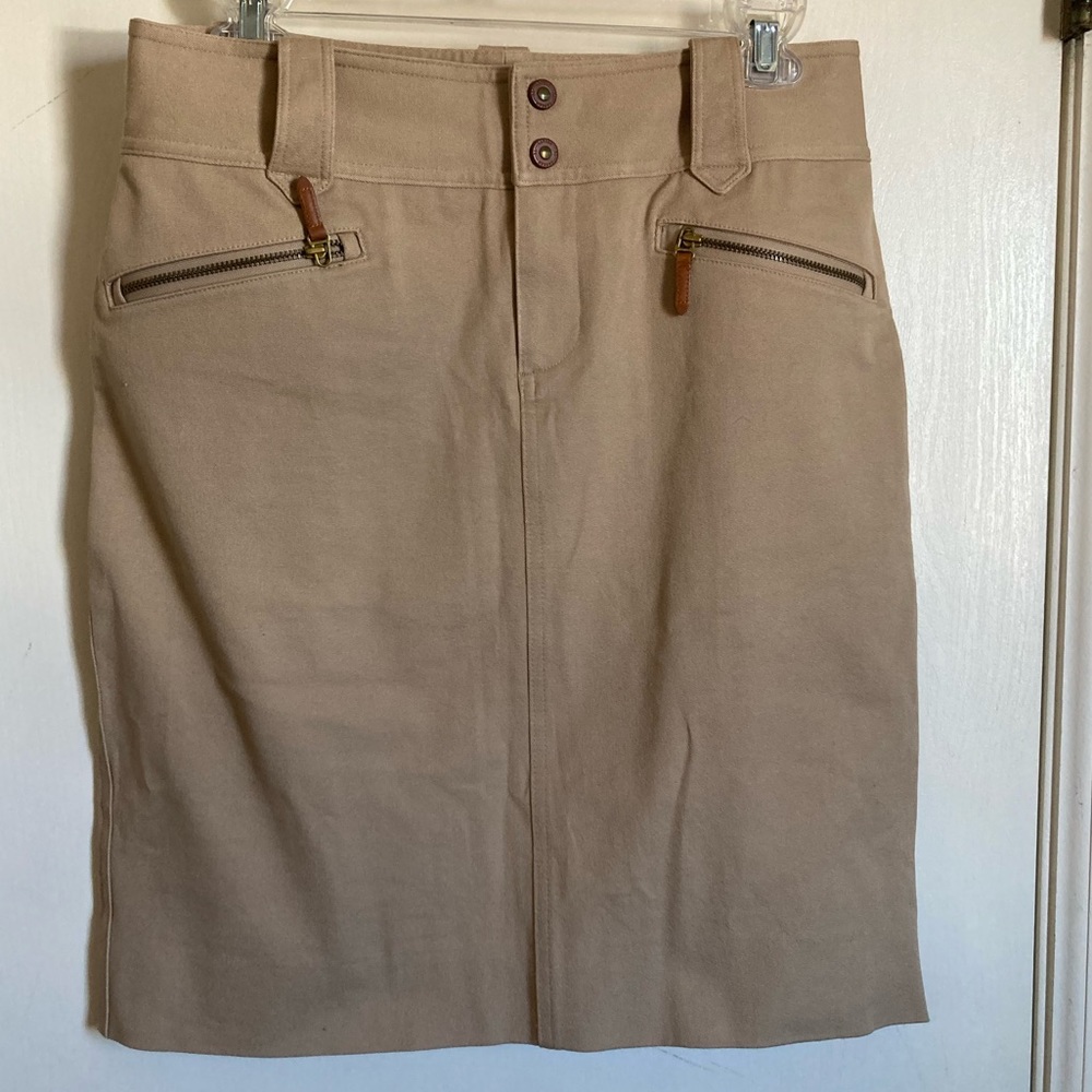 *Lauren Ralph Lauren Beige Tan Zipper Pockets at Knee Skirt #R
